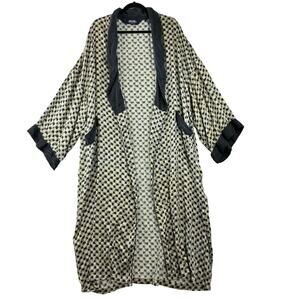 Repp Ltd Vintage Geometric Motif 100% Silk Robe Men 2/3X Black Gold READ NO BELT